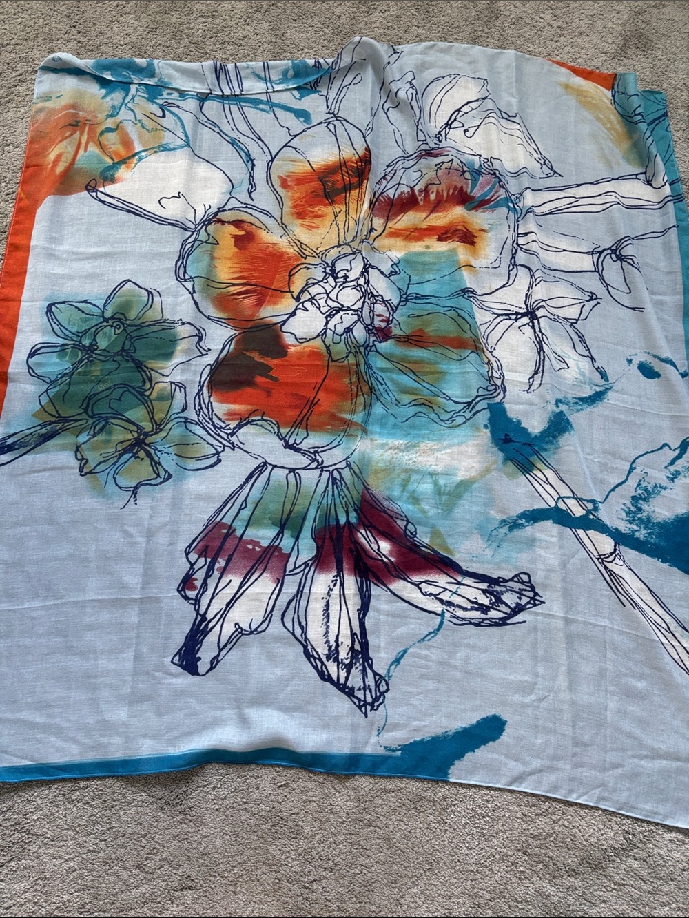 Fraas Blue & Orange Floral Scarf